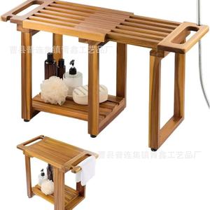 Wooden <b>Bathroom</b> <b>Stool</b> Extendable 2 Tier Shelf Minimalist Design For Bathtub Side Use - Product Image 3