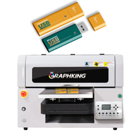 Mini impresora de inyección de tinta UV de cama plana A3 automática Graphking con barniz para fundas de teléfono Impresión de tubos de vasos de madera
