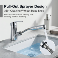 Robinet mitigeur de lavabo à poignée unique à arc bas, prix abordable, à poser sur le comptoir, eau chaude et froide, avec douchette extractible, design contemporain