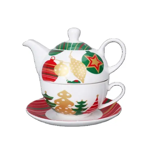 Распродажа от производителя, Рождественский стильный чайный набор для одного набора, наклейка для кофе, керамический чайник и Набор чашек с цветной коробкой