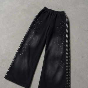 Fabricants de pantalons personnalisés pour hommes, mode, molleton épais noir délavé avec strass, pantalons de survêtement oversize - Product Image 3
