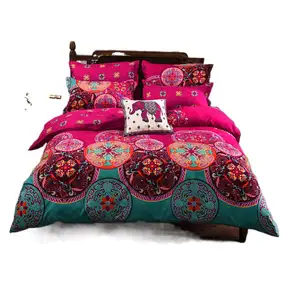 Bohemian Double Duvet Cover Set Blue with Brown Boho quilt bedding setChic Mandala Medallion Printed Soft Microfiber Bedding