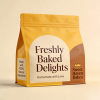 Sac en papier kraft écologique résistant à la graisse, compostable, doublé de PLA, fond plat, pour boulangerie, pain, biscuits, emballage alimentaire avec fermeture éclair PE