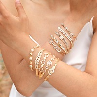 Gelang Wanita Model Hip Hop Lapis Emas Kuningan Berhiaskan Zirkon Bentuk Bunga, Hati, Daun Bundar, dan Ular