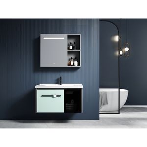 Mueble de Baño de Aluminio Azul CR de 720 mm con Espejo LED y Lavabo de Cerámica de una Pieza - Product Image 1