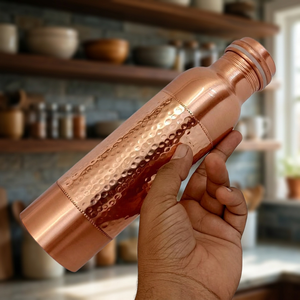 Easy Grip Hammered Plain Copper Drinkware Water Bottle Ayurvedic Certified Eco-friendly Food Grade Customizable Logo Travel - Product Image 1