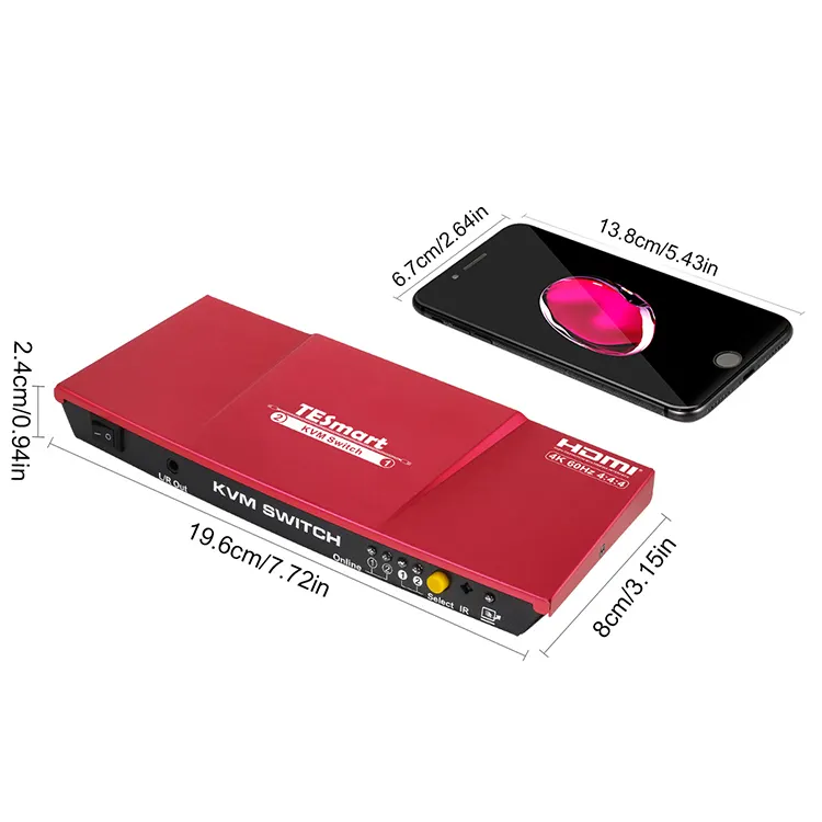 TESmart 2x1 UHD 4K @ 60Hz 4:4:4 HDMI KVM Switch 2 vie con Switch USB 2.0 KVM HDMI 2 porte Box