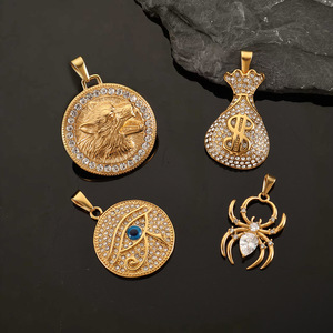 Ciondoli di Lusso Hip Hop in Acciaio Inossidabile Placcati Oro 18K con Borsa Soldi, Testa di Lupo, Ragno e Zirconia Cubica per Creazione Gioielli - Product Image 1