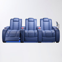 Fauteuils de cinéma modernes inclinables électriques pour home cinéma avec éclairage d'ambiance LED bleu – Ensemble de sièges de luxe pour salle de cinéma