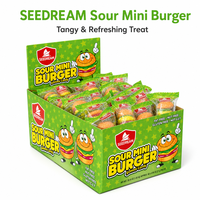 OEM ODM Pittig & Verfrissend Fruitig Smaak Zure Mini Burger Gummy Treat Individueel Verpakt in de Displayverpakking
