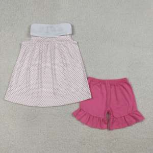GSSO02767 RTS Vente en gros Ensemble de vêtements pour petite fille avec nœuds bleus et fleurs, tenue d'été à manches courtes pour enfant - Product Image 3