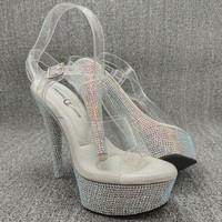 Sandales à talons hauts en cuir véritable, à bout ouvert, avec bride à boucle, antidérapantes, talon de 5 cm à l'avant et 15 cm à l'arrière, ultra-sexy, ornées de strass