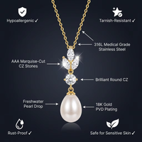 Collier et boucles d'oreilles en or plaqué PVD 18 carats avec perle naturelle et zircon, acier inoxydable 316L, bijoux vintage pour femmes, cadeau OEM