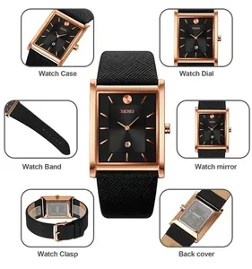Reloj de Pulsera Skmei 9256 para Hombre, Diseño Cuadrado Simple y Moderno, Correa de Cuero Genuino, Cuarzo, Luminoso, Deportivo, de Lujo - Product Image 5