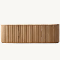 Ensemble de meubles de salon de style américain au design moderne, meuble TV de luxe avec plateau en marbre, console multimédia en chêne massif à 4 portes