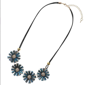 Floral Crystal Choker <b>Necklace</b>, Black Leather Cord Sparkly <b>Statement</b> Jewelry for Women 2 Colors Available - Product Image 4