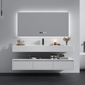 Modern Floor Standing Bathroom <b>Vanity</b> With <b>Led</b> <b>Mirror</b> Ceramic Basin 60 In MDF Contemporary Design White Finish - Product Image 6