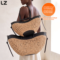Sac fourre-tout LZ personnalisé en raphia tressé avec bandoulière en cuir véritable – Grands sacs de voyage d'été pour la plage, sacs à main quotidiens pour femme