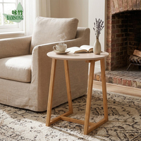 Table d'appoint écologique en bambou, plateau rond beige clair, pour chambre à coucher, table de chevet avec pieds en A stables, OEM ODM