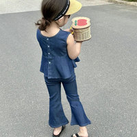 Ensembles de vêtements pour enfants de la boutique d'été 2024, couleur unie, veste à simple boutonnage, pantalon évasé, deux pièces, vêtements pour filles
