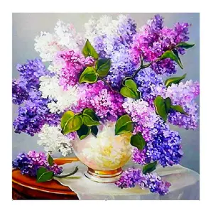 Full Drill Diamond Dots Painting Flower Vase Lilac Embroidery Mosaic Living Room Decor Custom Size Arts and Crafts