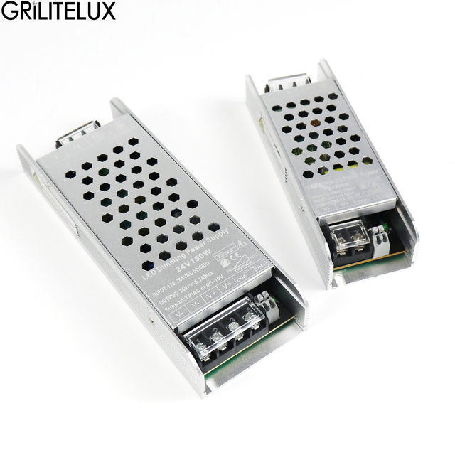 Flicker Free IP20 Dimmable LED Driver 12V/24V for LED Strip Light 60W 100W 150W 200W Constant Voltage Output Power Supply