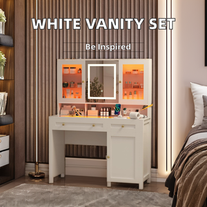 <span class=keywords><strong>Coiffeuse</strong></span> moderne en verre blanc avec plusieurs tiroirs <span class=keywords><strong>de</strong></span> rangement pour chambre <span class=keywords><strong>de</strong></span> filles Accessoire <span class=keywords><strong>de</strong></span> maquillage léger - Product Image 2