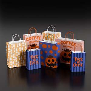 Sac en papier kraft jetable imprimé avec logo personnalisé, durable, pour emporter des aliments, faire des courses, offrir des cadeaux, avec poignée, style classique, pour la promotion - Product Image 1