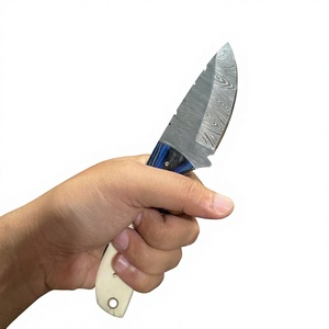 Couteau de chasse et de camping à lame fixe en acier Damas, avec manche en bois et os, personnalisable - Product Image 1