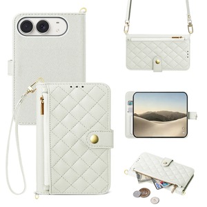Funda de piel sintética acolchada con cremallera, correa cruzada, ranura para tarjetas y bolsillo para efectivo para teléfono plegable - Product Image 1