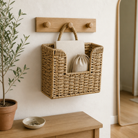 Panier suspendu rectangulaire en jacinthe d'eau tressée à la main, design rustique, 30x8x20cm, pour rangement de magazines, courrier, livres, salle de bain