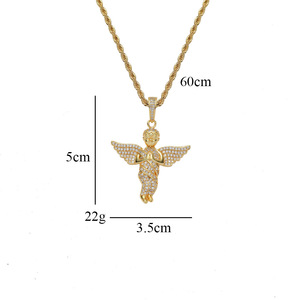 Ciondolo a forma di angioletto, collana in ottone con zirconi per uomo e donna della collezione Coppia di Cupido. - Product Image 5