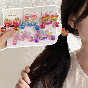 Coleteros de cuerda con diseño de gomitas de frutas, elásticos para niños y bebés, accesorios para el cabello con cuentas, corazón, flor, dos bolas, bandas de goma para atar el cabello - Product Image 2