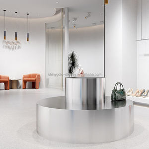 Negozio di abbigliamento tavolo da esposizione rotondo <span class=keywords><strong>centro</strong></span> negozio di abbigliamento uomo e donna borsa da esposizione in acciaio inox tavolo da esposizione - Product Image 4