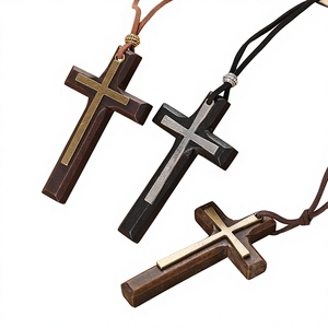 Collar vintage hecho a mano <span class=keywords><strong>de</strong></span> doble capa con cruz <span class=keywords><strong>de</strong></span> aleación y madera para mujer y <span class=keywords><strong>hombre</strong></span>, <span class=keywords><strong>cadena</strong></span> larga para suéter, colgante para coche N300 - Product Image 1