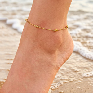 Fashion Women's <b>Anklet</b> - Electroplated 18K <b>Gold</b> Round Bead Stainless Steel Snake-shaped Chain <b>Anklet</b> - Product Image 1