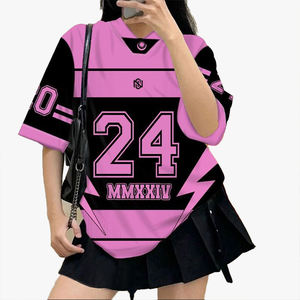 Haut de sport personnalisable pour femme, style sportif, col décontracté, manches courtes, coupe ample - Product Image 2