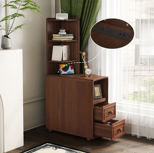 Solid Wood Modern End <b>Table</b> Drawers Corner <b>Table</b> Open Shelves Tall Side <b>Table</b> for Bedroom Corner Adjustable Height Easy Clean - Product Image 3