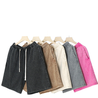 Pantalones Cortos Deportivos Personalizados para Hombre, Estilo Urbano, Desgastados, 100% Algodón, Cintura Media, con Cordón, Lavado Ácido Vintage, Casuales