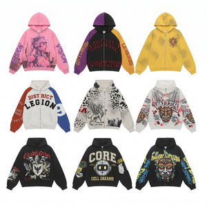 OEM ODM Factory Custom Logo Oversized Zip <b>Up</b> Hoodie 6733 Heavyweight Washed Fleece Vintage Graphic Unisex Streetwear Hoodies - Product Image 1