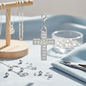 Breloque en forme de croix en cristal avec strass, pendentif argenté pour la fabrication de bijoux - Product Image 3