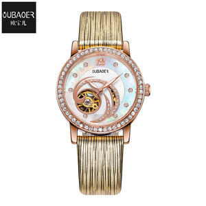 OUBAOER Femmes Montre Mécanique Bleu Squelette <span class=keywords><strong>Automatique</strong></span> Montre-Bracelet En Cuir Strass Bracelet De Luxe Montres Fille Robe Horloge - Product Image 3