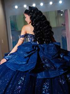 Ruolai QD060 2026 gaun bola biru dongker gaun Quinceanera manik-manik Applique berkilau manis 16 Vestidos De 15 Anos - Product Image 4