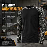 Chemise de travail à manches longues avec manches raglan camouflage, couleur personnalisée, poche poitrine, pour la construction et l'industrie