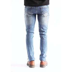 Pantalones vaqueros ajustados para hombre con logotipo personalizado OEM, pantalones vaqueros azules con botones laterales de alta calidad para Primavera e invierno con patrón sólido - Product Image 5