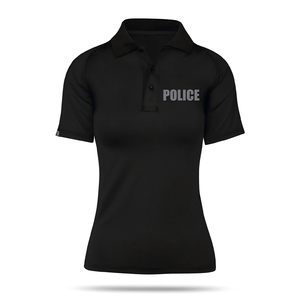 Chemises polo athlétiques pour femmes avec logo personnalisé pour uniforme sportif, hauts de course respirants avec col contrasté noir et gris - Product Image 1