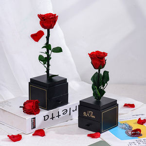 Hflora新着プリザーブドローズ茎付き永遠にバラ保存花アクリルボックスで最高のギフトプリザーブドローズ - Product Image 6