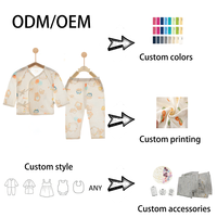Ensemble nouveau-né en jersey côtelé à manches longues, motif dessin animé, décontracté, uni, respirant, léger et doux pour la peau, idéal pour l'été