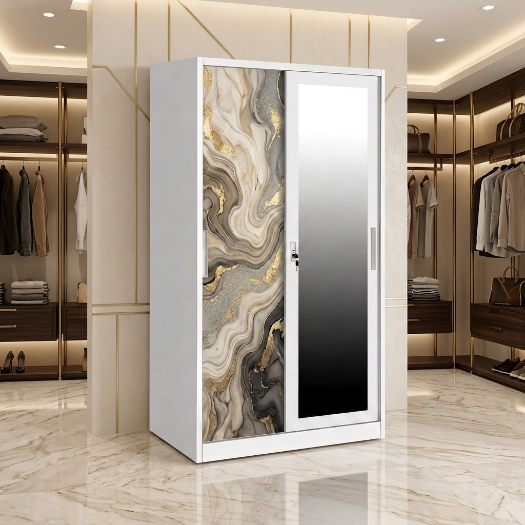 Armoire de luxe en acier avec motif marbre doré