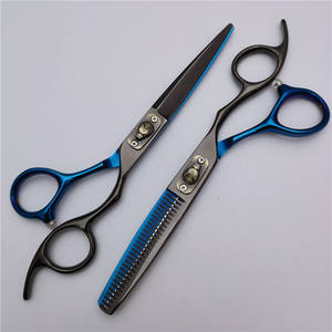 กรรไกรตัดผม Wolf Head Custom Edition ขนาด 6.0 นิ้ว สแตนเลสสตีล สำหรับมืออาชีพ ด้ามยาว ดีไซน์สีน้ำเงินดำ - Product Image 1